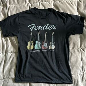 Fender Black T-Shirt with Colorful Guitar Design